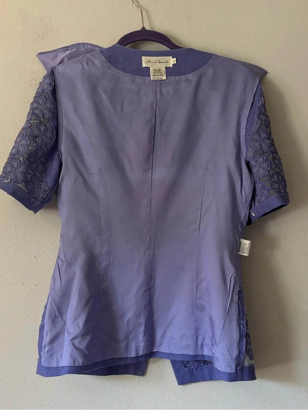 Vintage Anne French 2-Piece Skirt Suit Lavender Linen Floral Lace   8